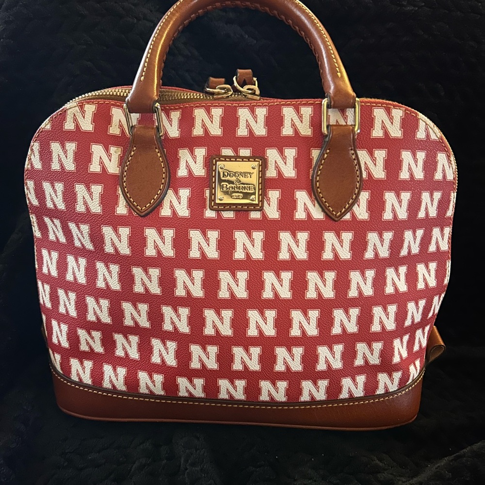 Nebraska Dooney & Bourke Red and Tan Satchel w/dust cover